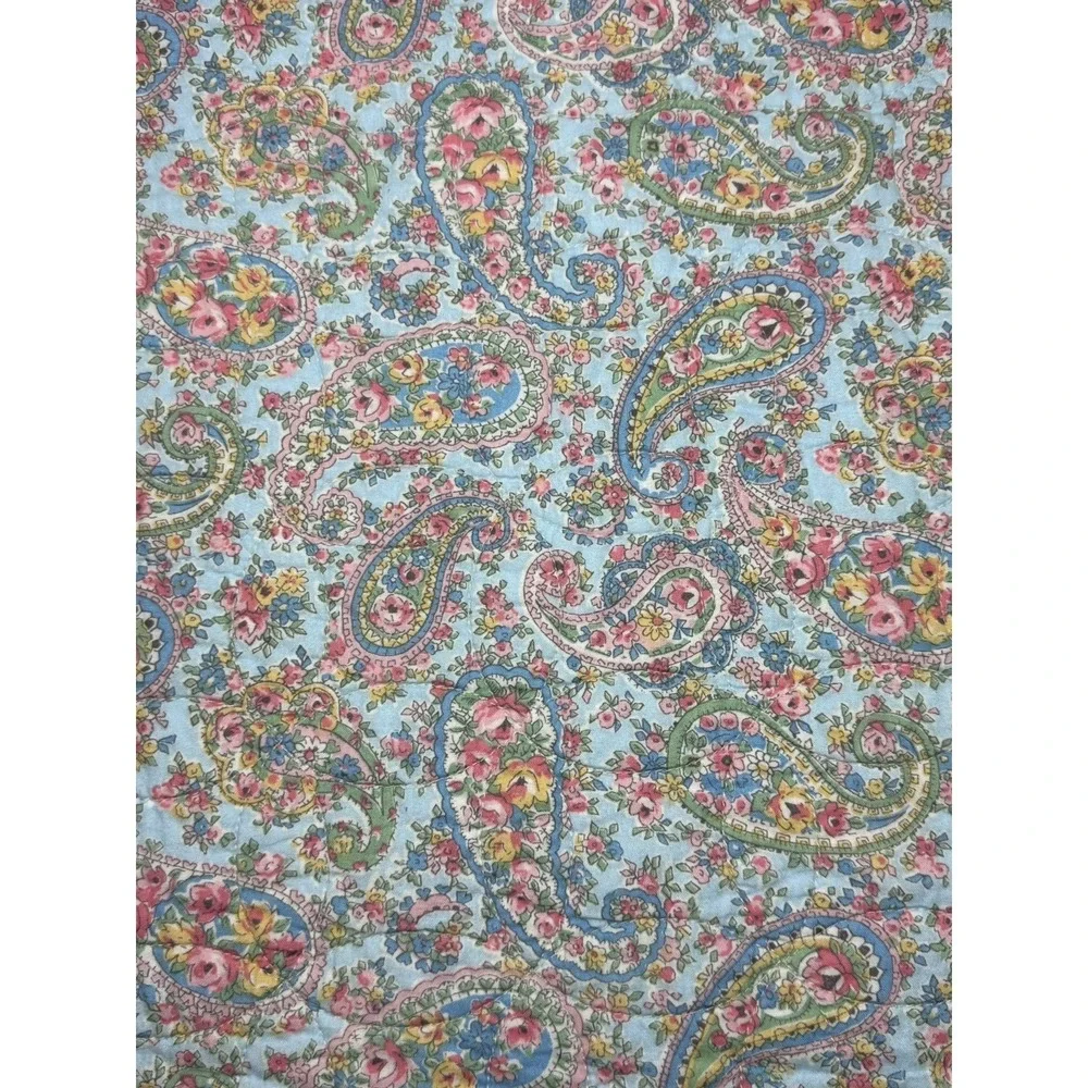 Ralph Lauren Quilt Paisley Floral Queen Shabby Chic Coverlet Blue Pink Stripes